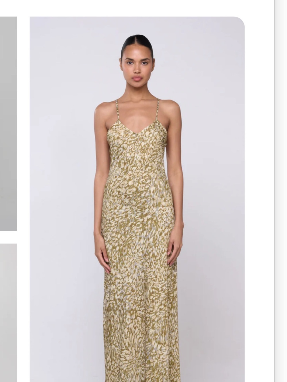 RESA Olive Green and Cream Spaghetti Strap Maxi Dress